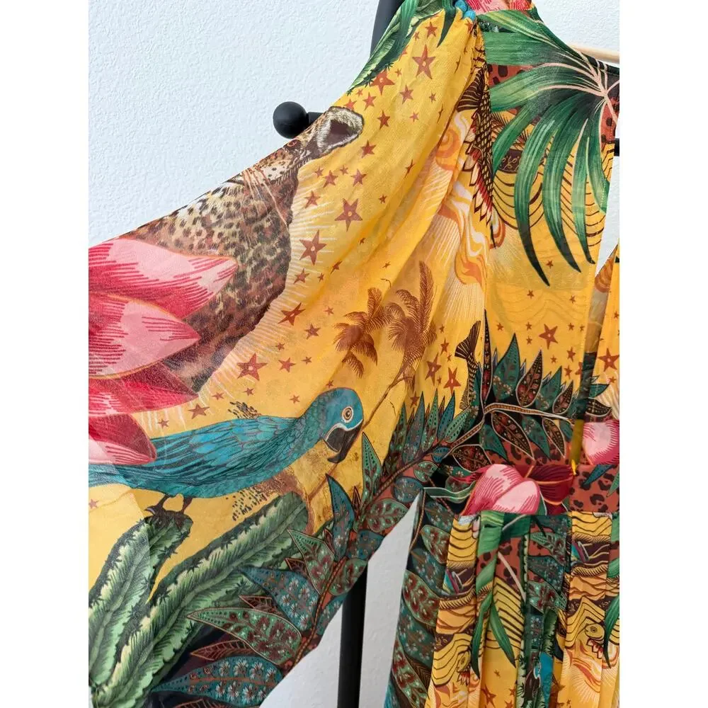 Farm Rio NEW Tropical Dreams Caftan Dress Yellow Size S - Picture 6 of 10
